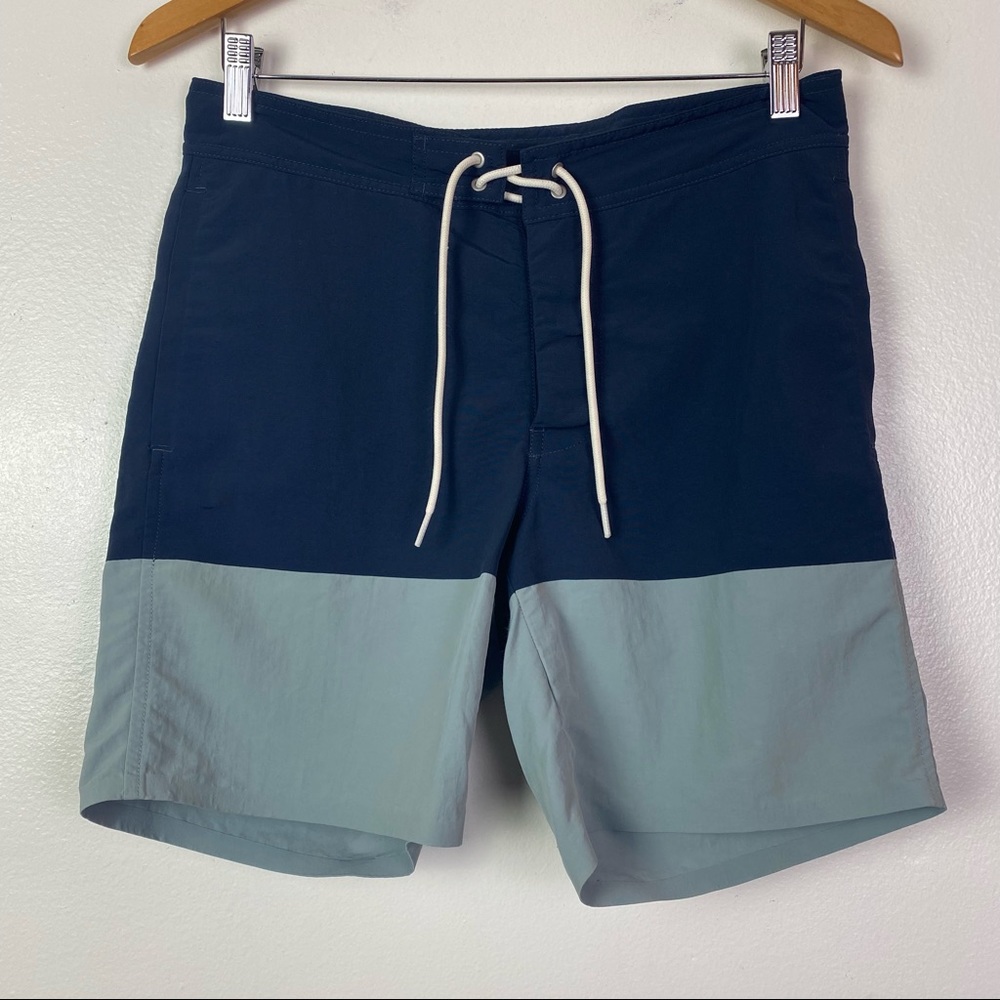 EVERLANE Mens Board Shorts *Linerless Colorblock Navy Blue/Slate Size 29 EUC